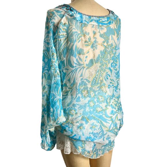Anie Turquoise Beaded Fairycore Blouse Boho Size Medium - Picture 6 of 9